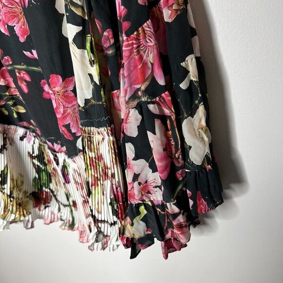 Rococo Sand Top Womens Large Floral Silk Pleated Boho Bell Sleeves Flowy Hippie - Picture 4 of 16